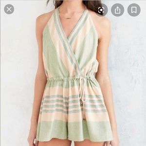 Ecote surplice romper - green and tan striped